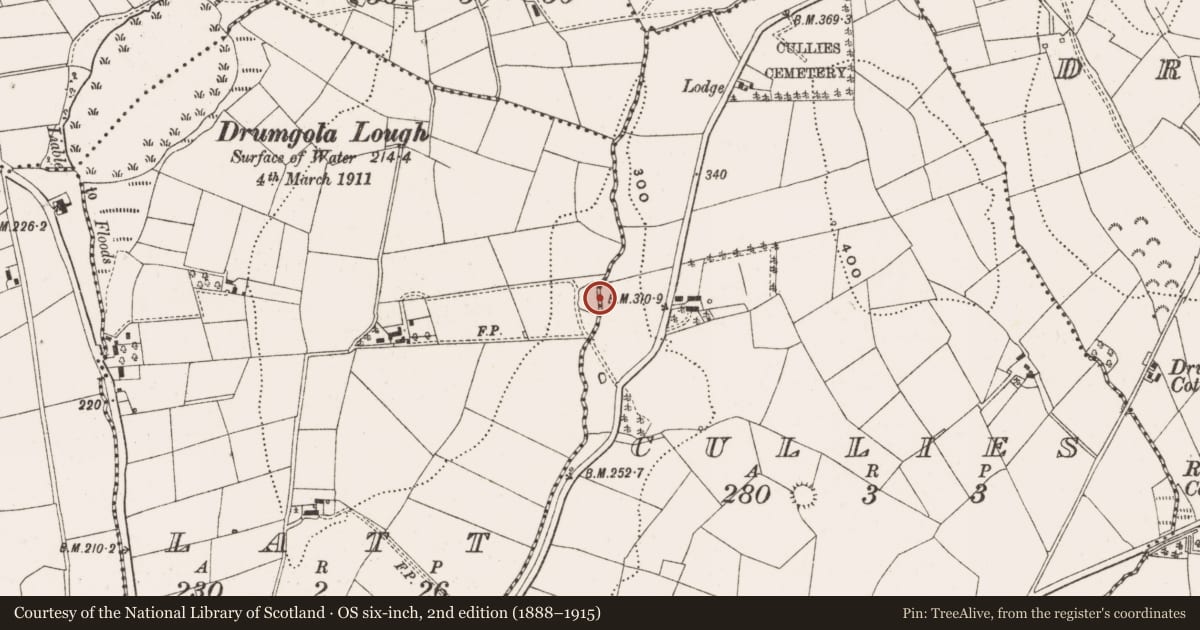 Ordnance Survey six-inch map, 2nd edition (1888–1915) covering the location of Enclosure, Latt, County Cavan, with a pin at the register's coordinates