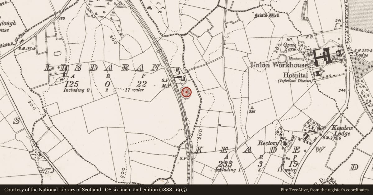 Ordnance Survey six-inch map, 2nd edition (1888–1915) covering the location of Ringfort - rath, Lisdaran, County Cavan, with a pin at the register's coordinates