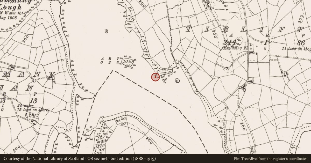 Ordnance Survey six-inch map, 2nd edition (1888–1915) covering the location of Crannog, Drumheel, County Cavan, with a pin at the register's coordinates