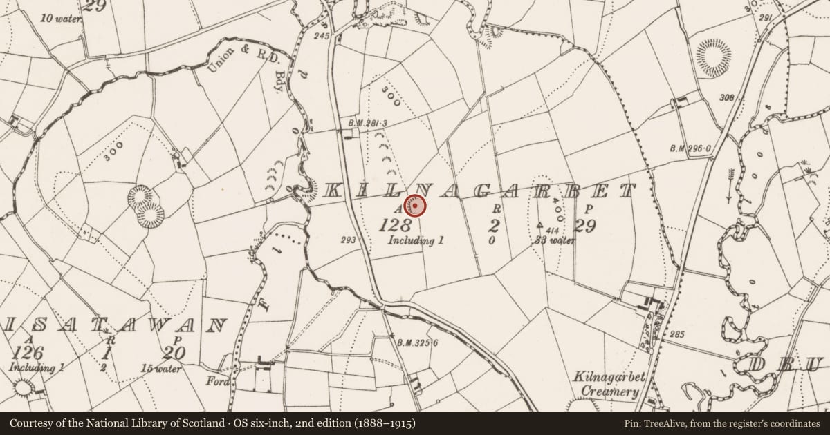 Ordnance Survey six-inch map, 2nd edition (1888–1915) covering the location of Ringfort - rath, Kilnagarbet, County Cavan, with a pin at the register's coordinates