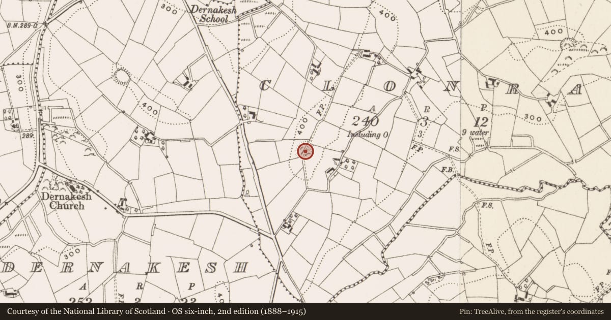 Ordnance Survey six-inch map, 2nd edition (1888–1915) covering the location of Ringfort - rath, Clonraw, County Cavan, with a pin at the register's coordinates