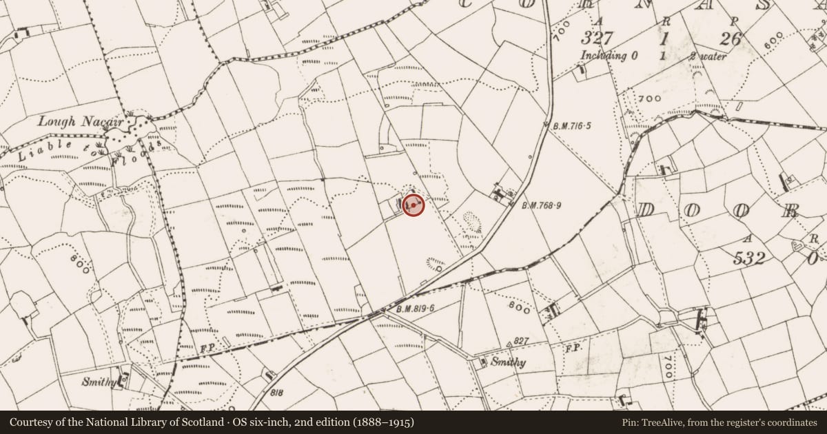 Ordnance Survey six-inch map, 2nd edition (1888–1915) covering the location of Barrow - unclassified, Cornasaus, County Cavan, with a pin at the register's coordinates