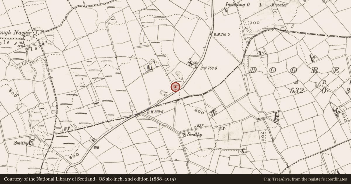 Ordnance Survey six-inch map, 2nd edition (1888–1915) covering the location of Barrow - unclassified, Cornasaus, County Cavan, with a pin at the register's coordinates