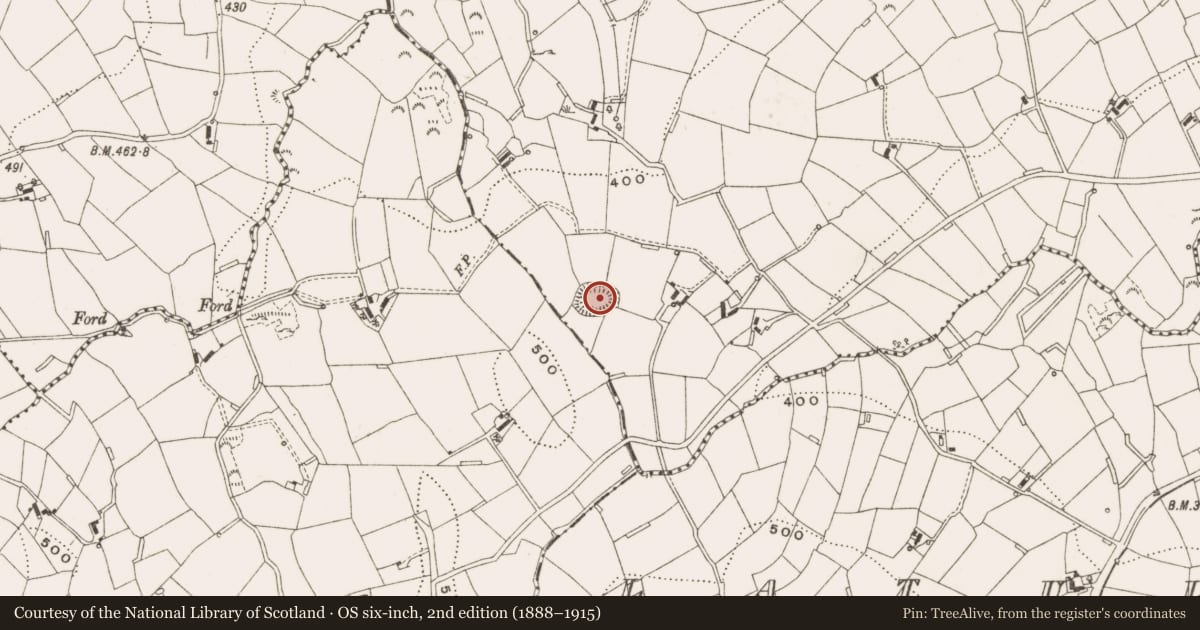 Ordnance Survey six-inch map, 2nd edition (1888–1915) covering the location of Ringfort - rath, Corragarry, County Cavan, with a pin at the register's coordinates