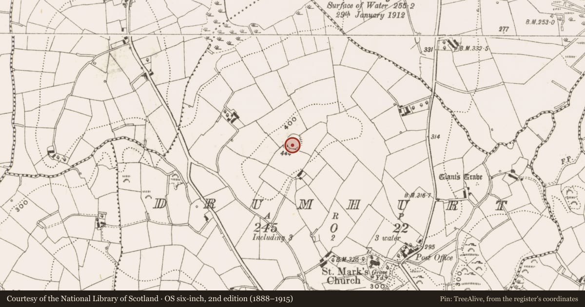 Ordnance Survey six-inch map, 2nd edition (1888–1915) covering the location of Ringfort - rath, Drumhurt, County Cavan, with a pin at the register's coordinates