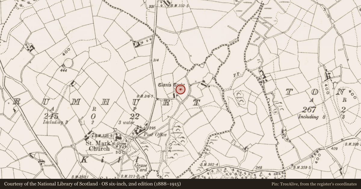 Ordnance Survey six-inch map, 2nd edition (1888–1915) covering the location of Standing stone, Drumhurt, County Cavan, with a pin at the register's coordinates