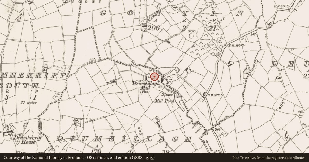 Ordnance Survey six-inch map, 2nd edition (1888–1915) covering the location of Mill - unclassified, Drumsillagh, County Cavan, with a pin at the register's coordinates