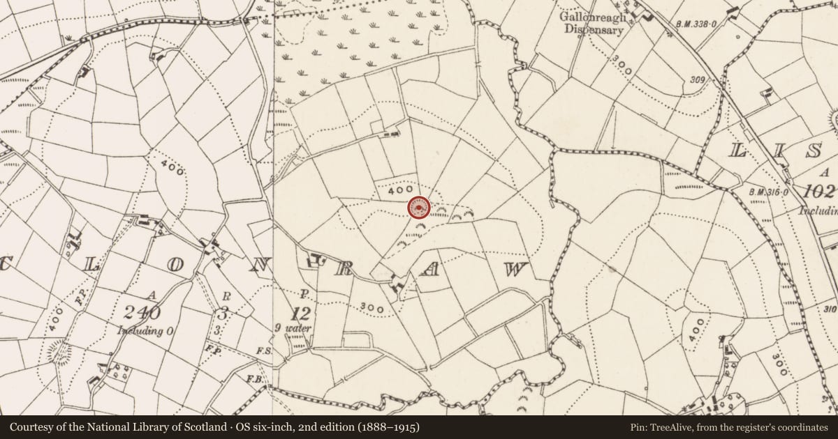 Ordnance Survey six-inch map, 2nd edition (1888–1915) covering the location of Ringfort - rath, Clonraw, County Cavan, with a pin at the register's coordinates