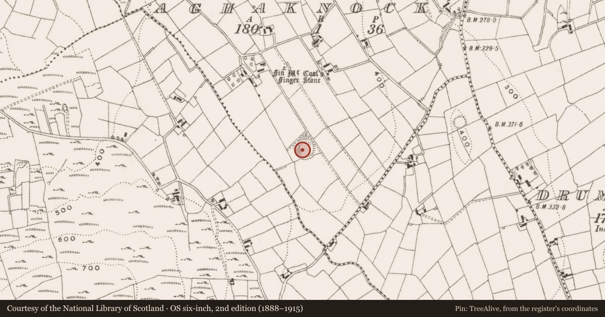 Ordnance Survey six-inch map, 2nd edition (1888–1915) covering the location of Ringfort - rath, Aghaknock, County Cavan, with a pin at the register's coordinates