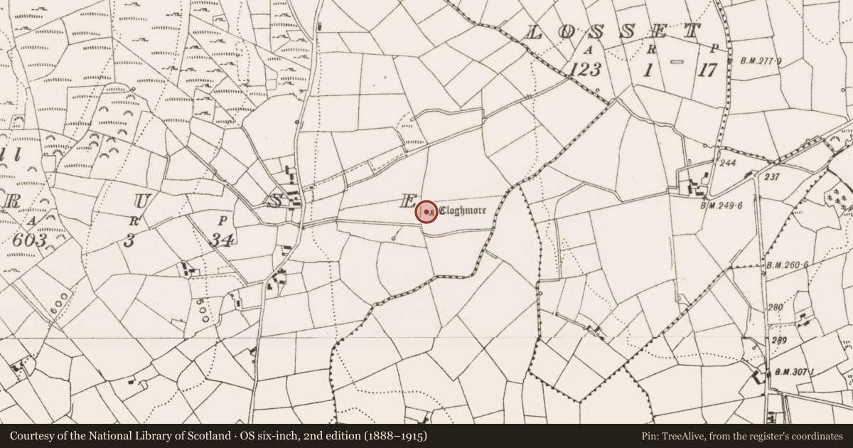 Ordnance Survey six-inch map, 2nd edition (1888–1915) covering the location of Standing stone, Bruse, County Cavan, with a pin at the register's coordinates