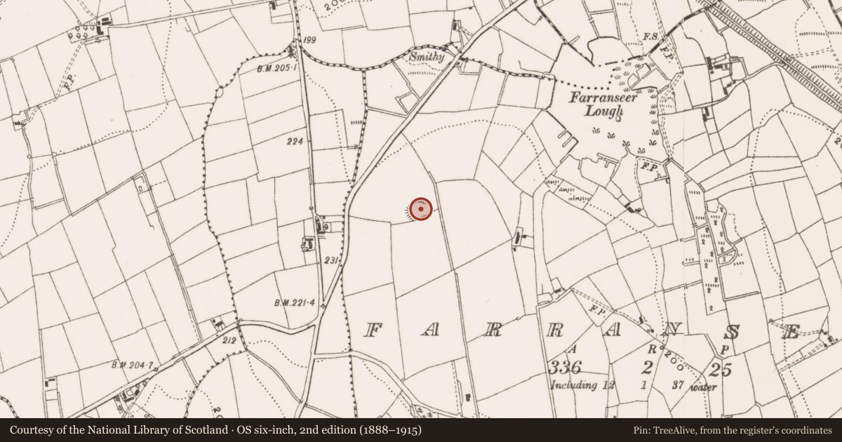 Ordnance Survey six-inch map, 2nd edition (1888–1915) covering the location of Ringfort - rath, Farranseer, County Cavan, with a pin at the register's coordinates