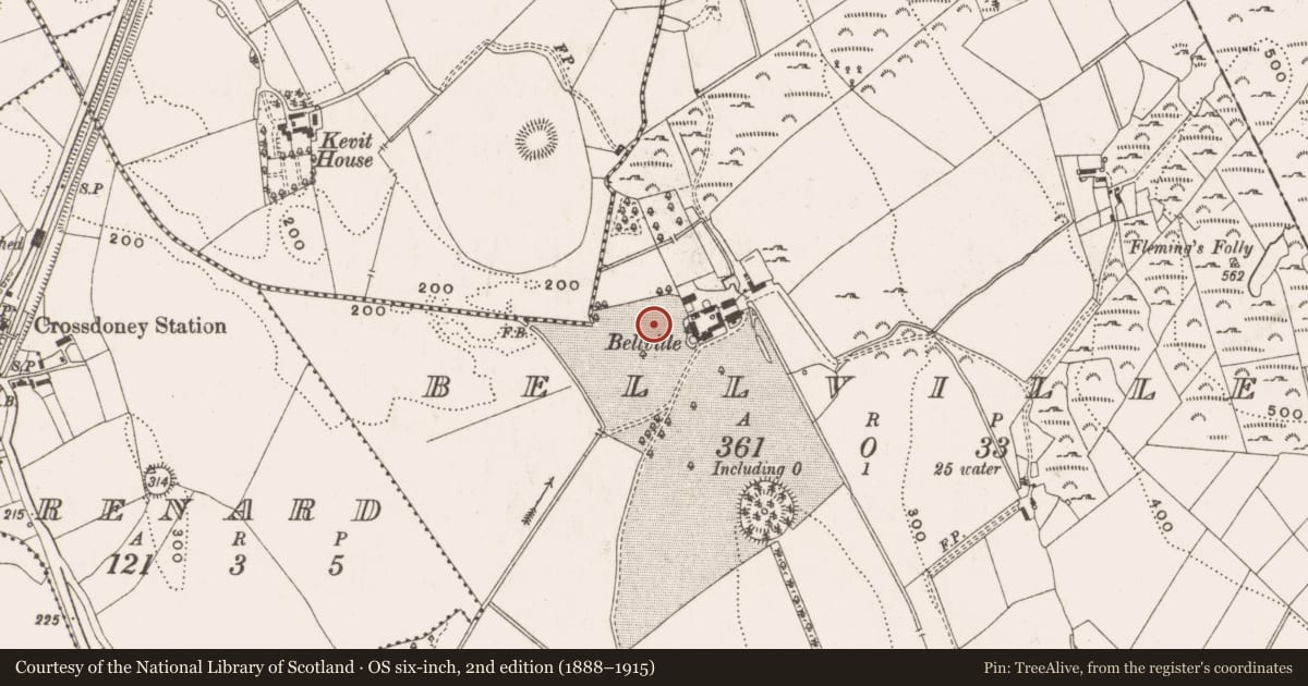 Ordnance Survey six-inch map, 2nd edition (1888–1915) covering the location of Bawn, Bellville, County Cavan, with a pin at the register's coordinates
