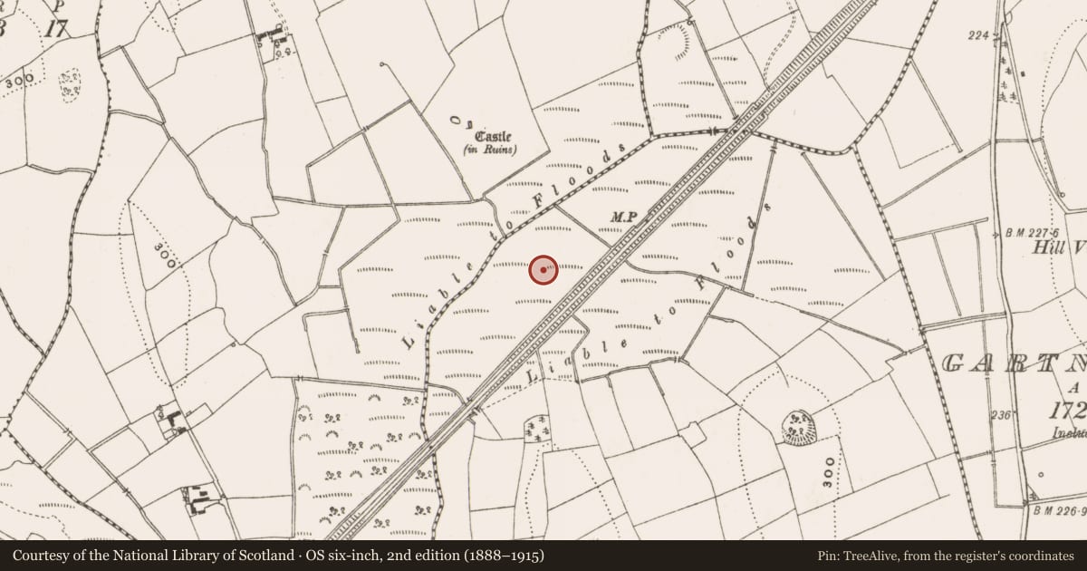 Ordnance Survey six-inch map, 2nd edition (1888–1915) covering the location of Crannog, Clonagonnell, County Cavan, with a pin at the register's coordinates
