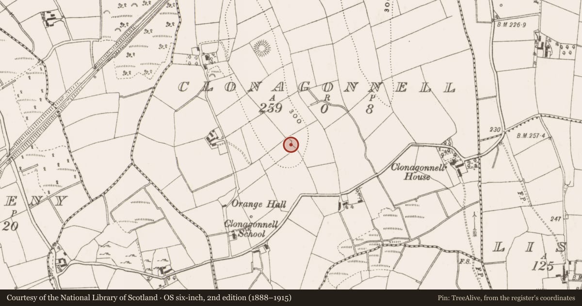 Ordnance Survey six-inch map, 2nd edition (1888–1915) covering the location of Ringfort - rath, Clonagonnell, County Cavan, with a pin at the register's coordinates