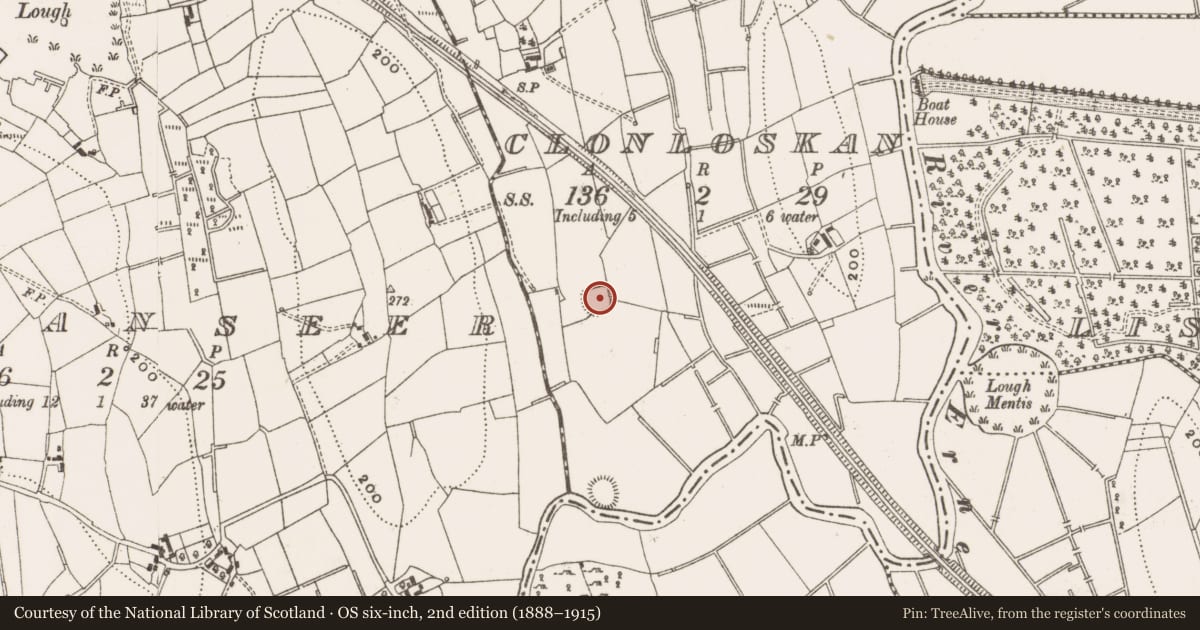 Ordnance Survey six-inch map, 2nd edition (1888–1915) covering the location of Ringfort - rath, Clonloskan, County Cavan, with a pin at the register's coordinates