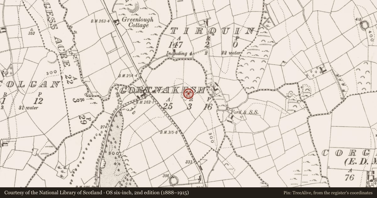 Ordnance Survey six-inch map, 2nd edition (1888–1915) covering the location of Ringfort - rath, Gortnakesh, County Cavan, with a pin at the register's coordinates