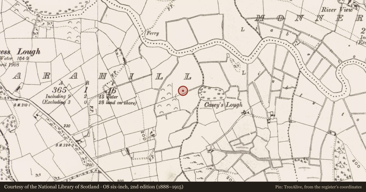 Ordnance Survey six-inch map, 2nd edition (1888–1915) covering the location of Cairn - unclassified, Marahill, County Cavan, with a pin at the register's coordinates