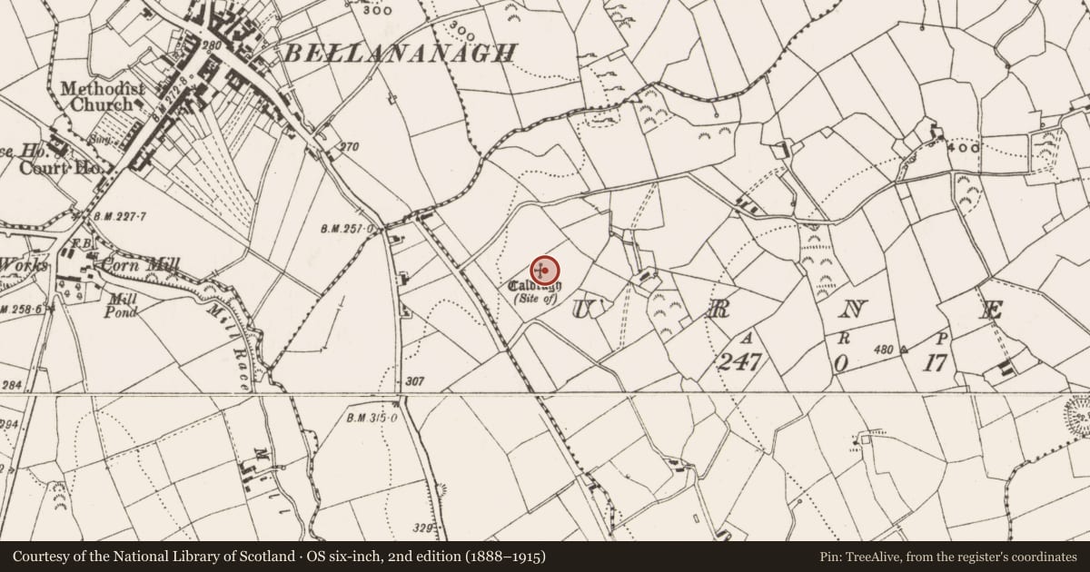 Ordnance Survey six-inch map, 2nd edition (1888–1915) covering the location of Church, Urney, County Cavan, with a pin at the register's coordinates