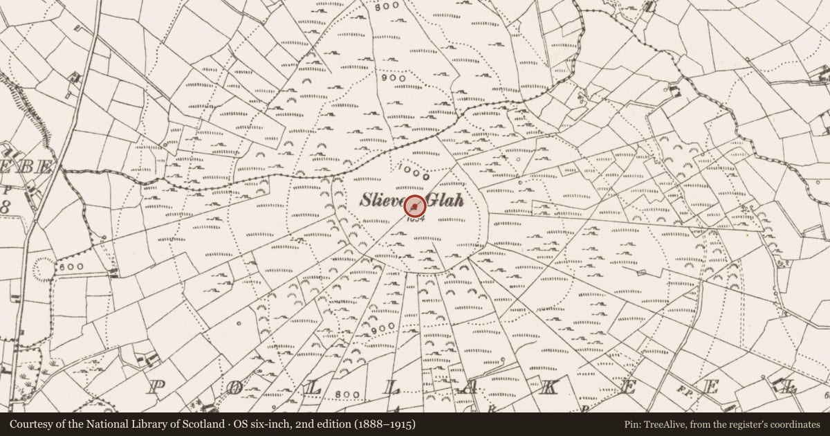 Ordnance Survey six-inch map, 2nd edition (1888–1915) covering the location of Cairn - burial cairn, Pollakeel, County Cavan, with a pin at the register's coordinates