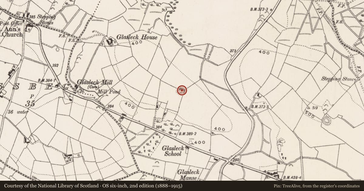 Ordnance Survey six-inch map, 2nd edition (1888–1915) covering the location of Ringfort - rath, Glasleck, County Cavan, with a pin at the register's coordinates