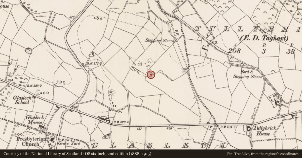 Ordnance Survey six-inch map, 2nd edition (1888–1915) covering the location of Ringfort - rath, Glasleck, County Cavan, with a pin at the register's coordinates