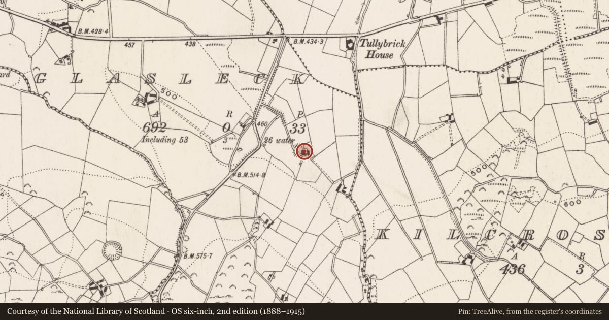 Ordnance Survey six-inch map, 2nd edition (1888–1915) covering the location of Ringfort - rath, Glasleck, County Cavan, with a pin at the register's coordinates