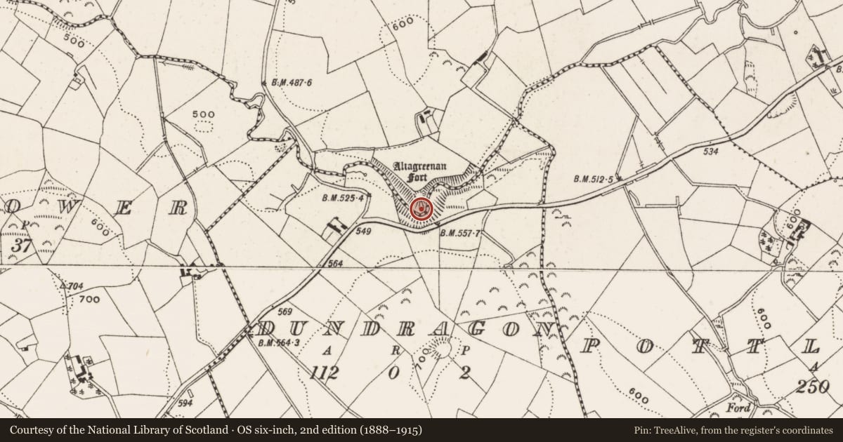 Ordnance Survey six-inch map, 2nd edition (1888–1915) covering the location of Mound, Lisball, County Cavan, with a pin at the register's coordinates