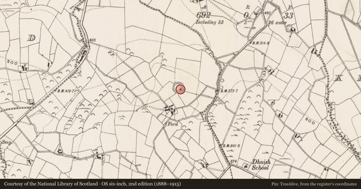 Ordnance Survey six-inch map, 2nd edition (1888–1915) covering the location of Ringfort - rath, Ralaghan, County Cavan, with a pin at the register's coordinates