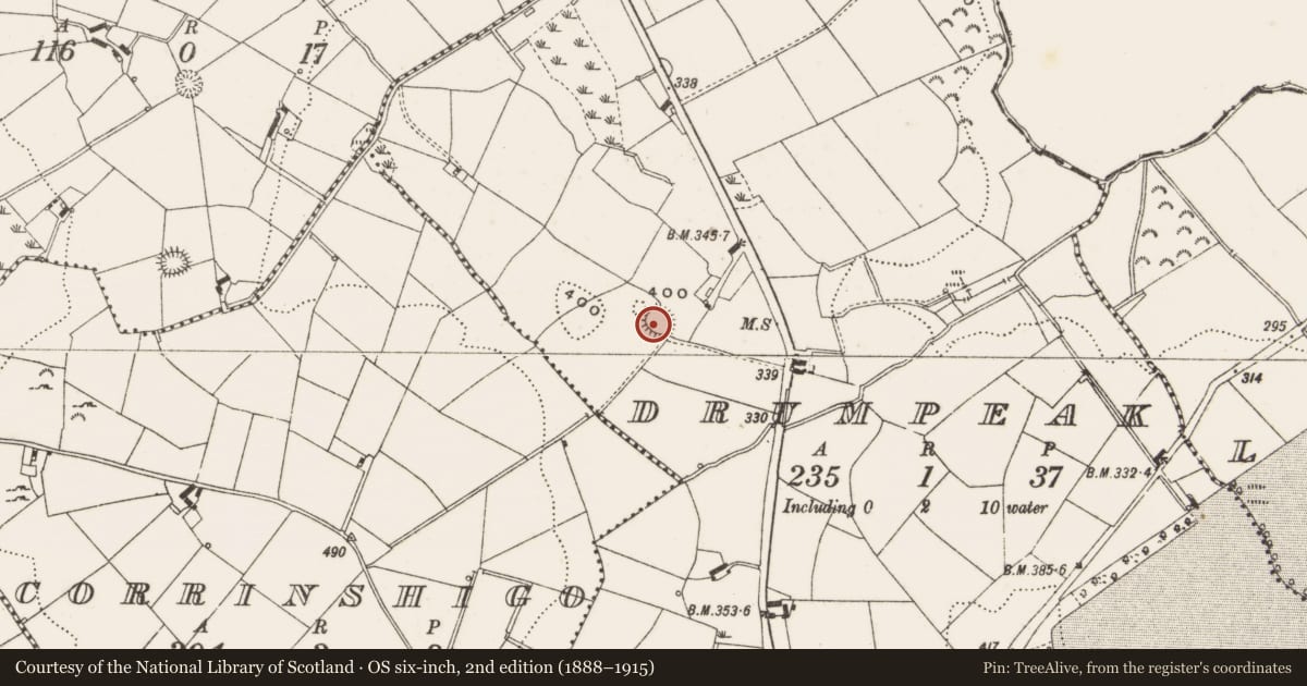 Ordnance Survey six-inch map, 2nd edition (1888–1915) covering the location of Ringfort - rath, Drumpeak, County Cavan, with a pin at the register's coordinates