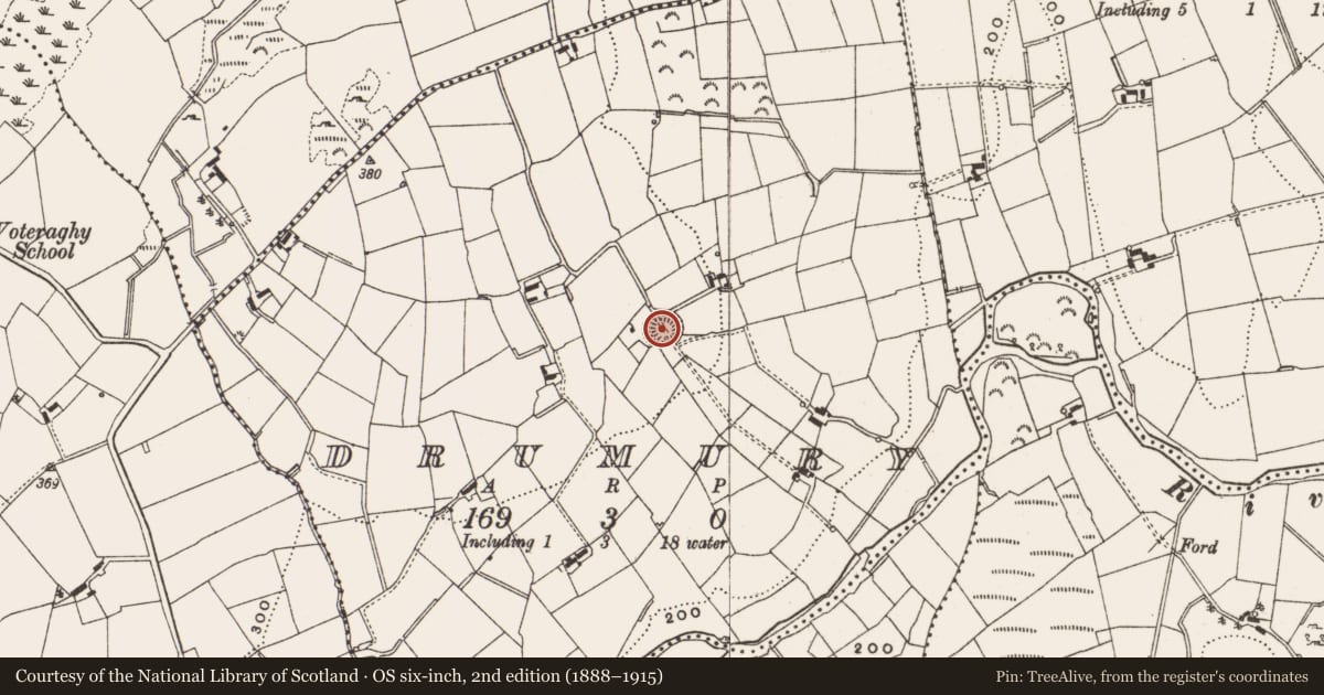 Ordnance Survey six-inch map, 2nd edition (1888–1915) covering the location of Ringfort - rath, Drumury, County Cavan, with a pin at the register's coordinates