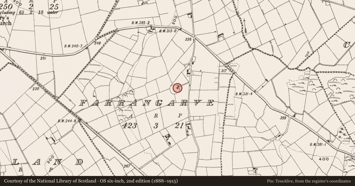 Ordnance Survey six-inch map, 2nd edition (1888–1915) covering the location of Ringfort - rath, Farrangarve, County Cavan, with a pin at the register's coordinates