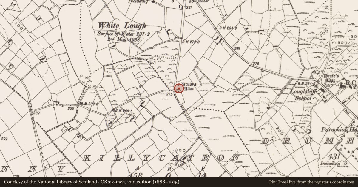 Ordnance Survey six-inch map, 2nd edition (1888–1915) covering the location of Megalithic tomb - portal tomb, Middletown, County Cavan, with a pin at the register's coordinates