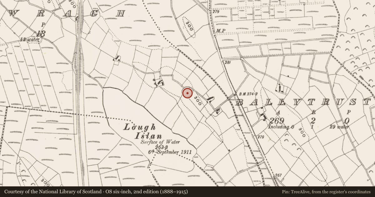 Ordnance Survey six-inch map, 2nd edition (1888–1915) covering the location of Ringfort - rath, Drumhawragh, County Cavan, with a pin at the register's coordinates