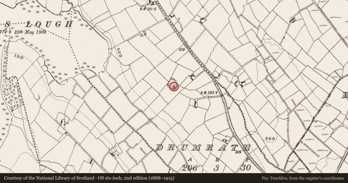 Ordnance Survey six-inch map, 2nd edition (1888–1915) covering the location of Ringfort - rath, Drumrath, County Cavan, with a pin at the register's coordinates