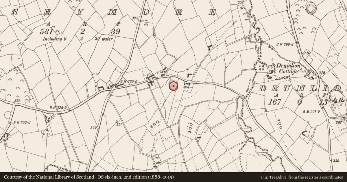 Ordnance Survey six-inch map, 2nd edition (1888–1915) covering the location of Ringfort - rath, Garrymore, County Cavan, with a pin at the register's coordinates