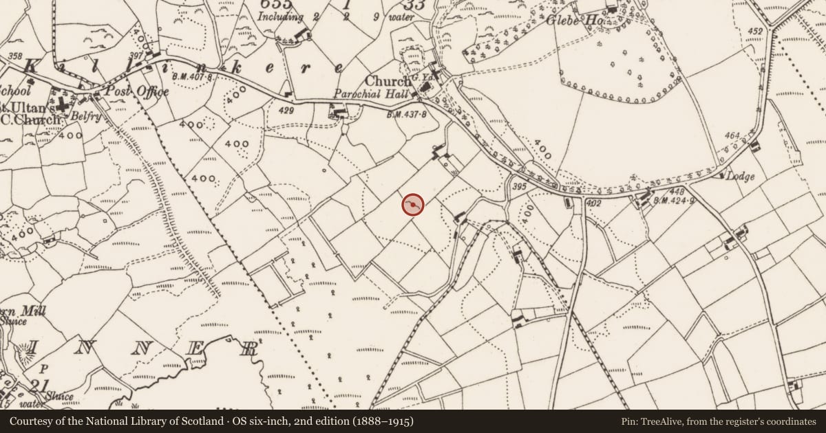 Ordnance Survey six-inch map, 2nd edition (1888–1915) covering the location of Ringfort - rath, Beagh Glebe, County Cavan, with a pin at the register's coordinates