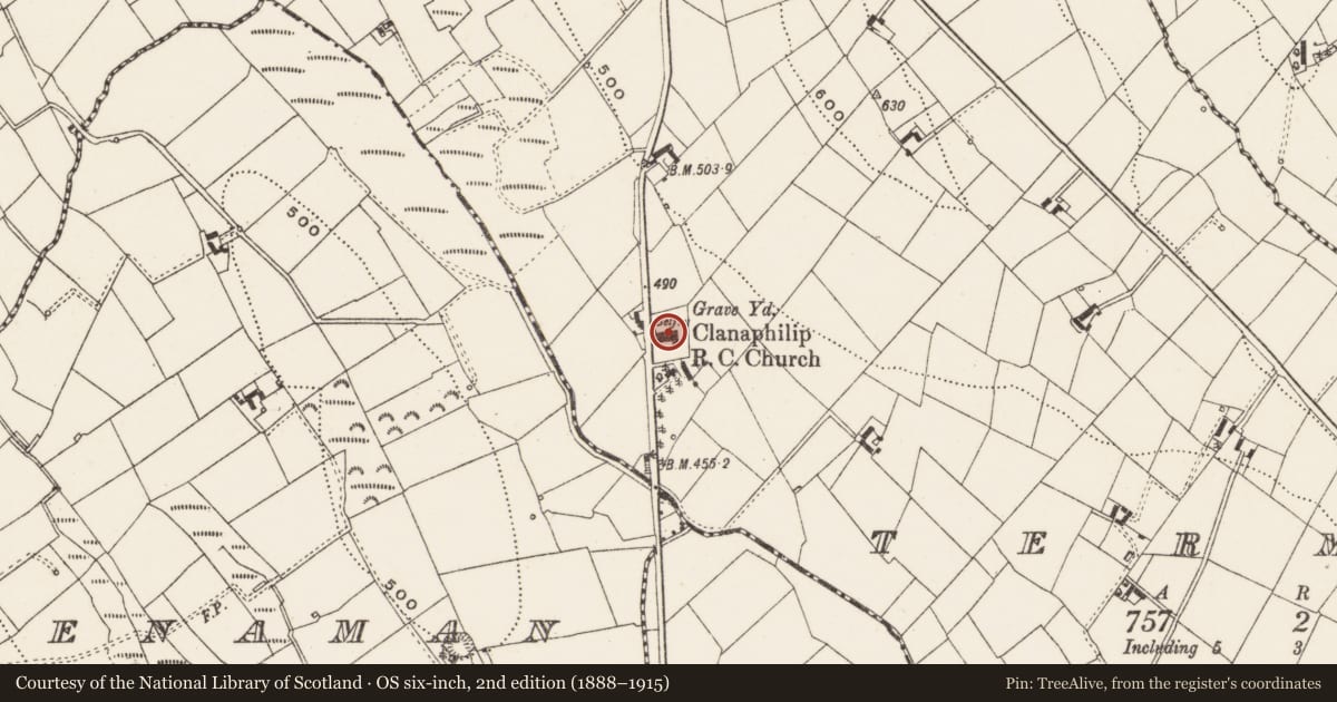 Ordnance Survey six-inch map, 2nd edition (1888–1915) covering the location of Church, Termon, County Cavan, with a pin at the register's coordinates