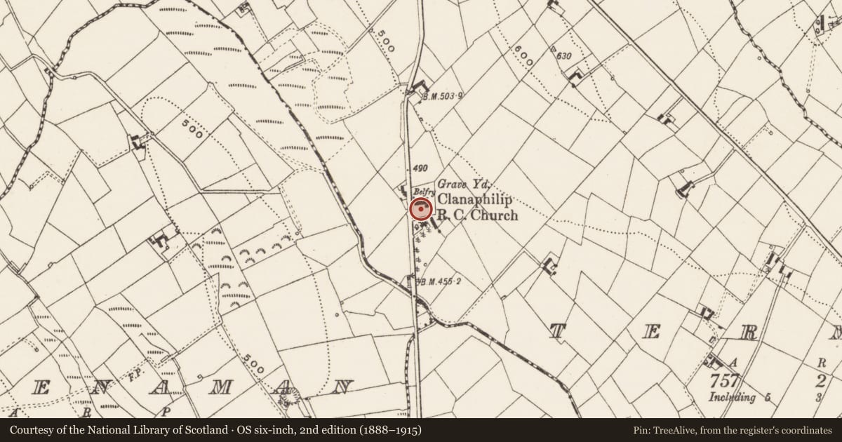 Ordnance Survey six-inch map, 2nd edition (1888–1915) covering the location of Graveyard, Termon, County Cavan, with a pin at the register's coordinates