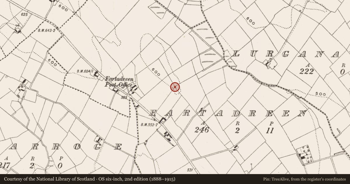 Ordnance Survey six-inch map, 2nd edition (1888–1915) covering the location of Ringfort - rath, Fartadreen, County Cavan, with a pin at the register's coordinates