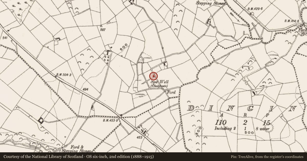 Ordnance Survey six-inch map, 2nd edition (1888–1915) covering the location of Well, Collops, County Cavan, with a pin at the register's coordinates