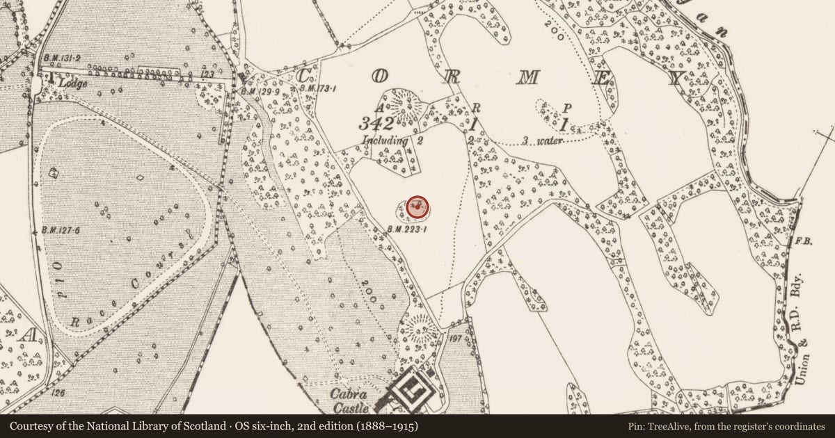 Ordnance Survey six-inch map, 2nd edition (1888–1915) covering the location of Designed landscape - tree-ring, Cormey, County Cavan, with a pin at the register's coordinates