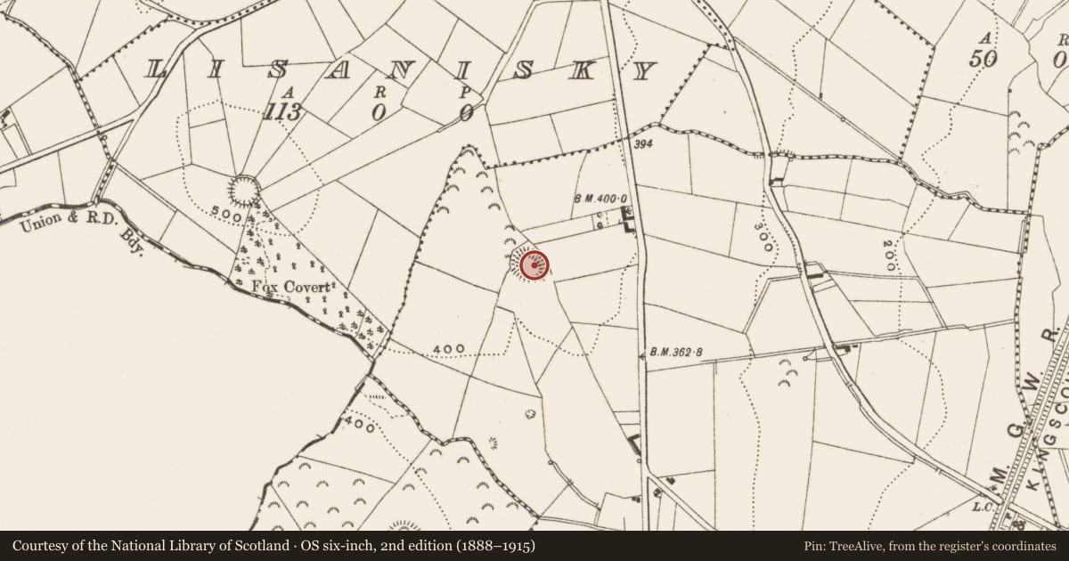 Ordnance Survey six-inch map, 2nd edition (1888–1915) covering the location of Ringfort - rath, Enniskeen, County Cavan, with a pin at the register's coordinates