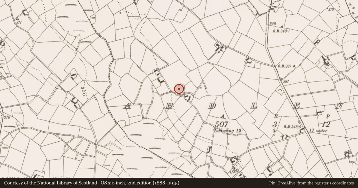 Ordnance Survey six-inch map, 2nd edition (1888–1915) covering the location of Ringfort - rath, Ardleny, County Cavan, with a pin at the register's coordinates