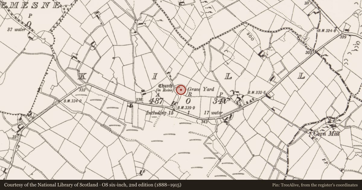 Ordnance Survey six-inch map, 2nd edition (1888–1915) covering the location of Graveslab, Kill, County Cavan, with a pin at the register's coordinates