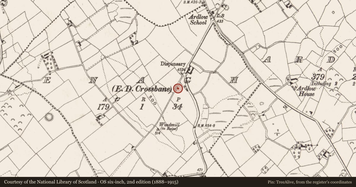 Ordnance Survey six-inch map, 2nd edition (1888–1915) covering the location of Kiln - lime, Enagh, County Cavan, with a pin at the register's coordinates