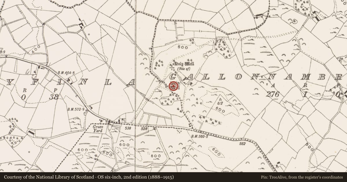 Ordnance Survey six-inch map, 2nd edition (1888–1915) covering the location of Ritual site - holy well, Gallonnambraher, County Cavan, with a pin at the register's coordinates