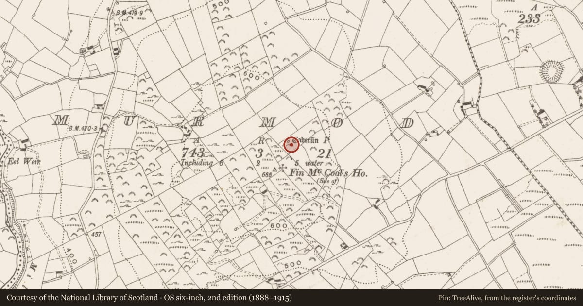 Ordnance Survey six-inch map, 2nd edition (1888–1915) covering the location of Ritual site - holy well, Murmod, County Cavan, with a pin at the register's coordinates