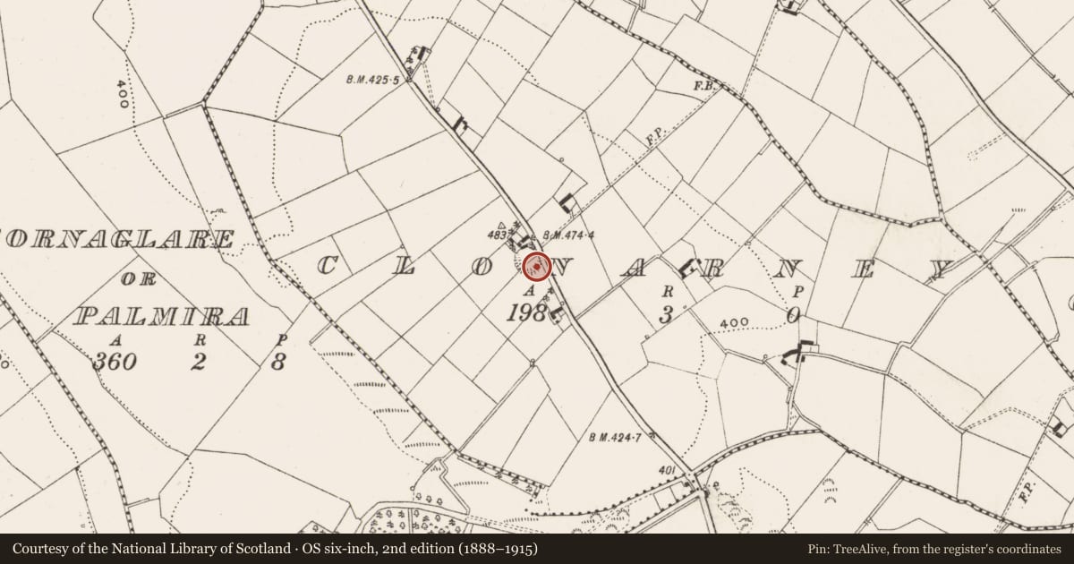 Ordnance Survey six-inch map, 2nd edition (1888–1915) covering the location of Ringfort - rath, Clonarney, County Cavan, with a pin at the register's coordinates