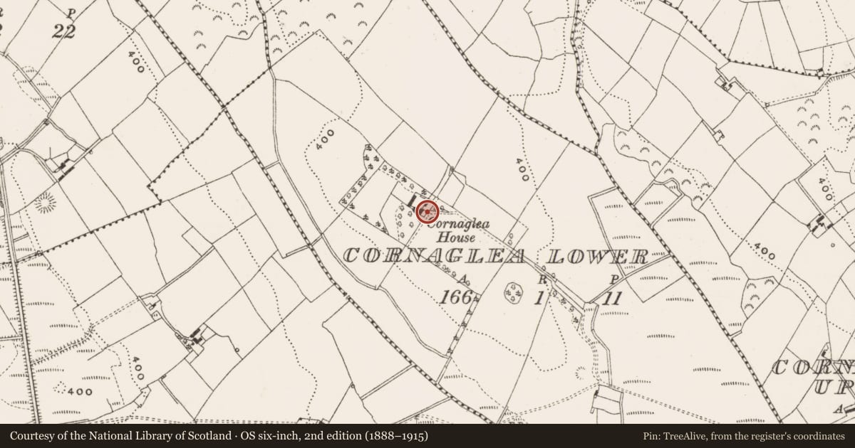 Ordnance Survey six-inch map, 2nd edition (1888–1915) covering the location of House - 18th/19th century, Cornaglea Lower, County Cavan, with a pin at the register's coordinates