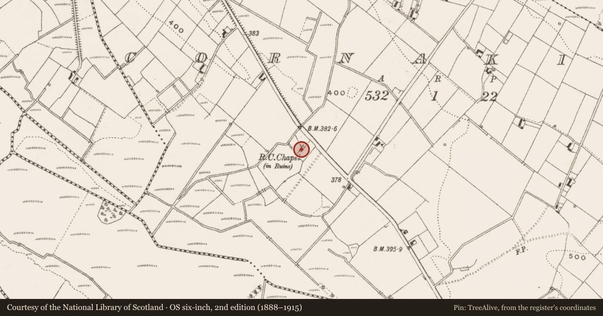 Ordnance Survey six-inch map, 2nd edition (1888–1915) covering the location of Church, Cornakill, County Cavan, with a pin at the register's coordinates
